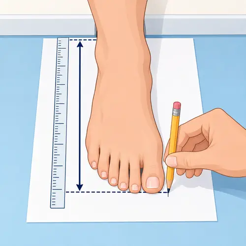 Animated example showing how to measure your foot from heel to longest toe for the correct slipper size
